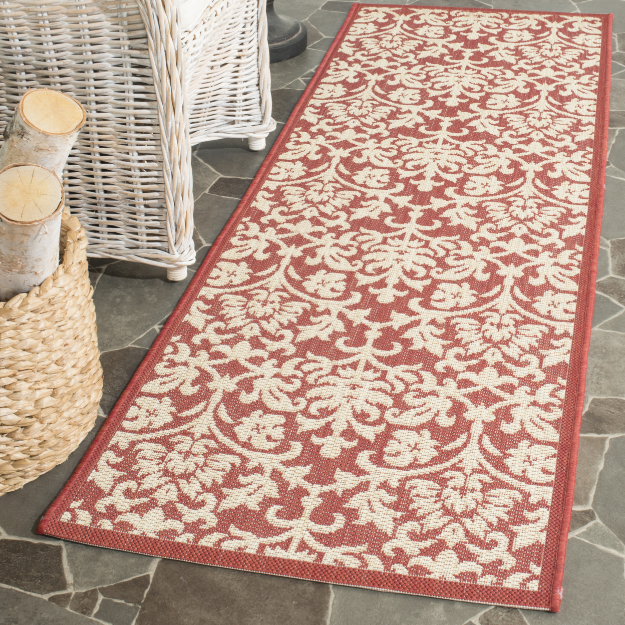 SAFAVIEH Courtyard Yvette Floral Indoor/Outdoor Area Rug, 5'3" x 7'7", Red/Natural - image 3 of 10