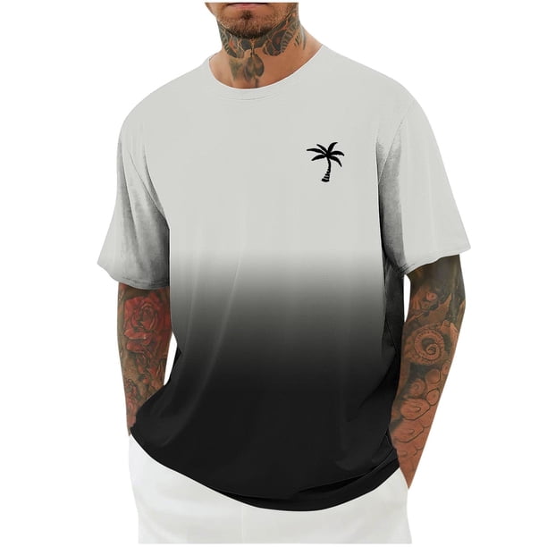 Camisas de Manga Larga para Hombres Imprimir Casual Cuello Redondo Blusa de Manga Corta, Camisas de Lino para Hombres