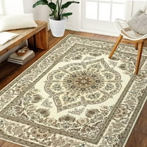 Tzou Floral Medallion Area Rugs 4x6, Soft Low-Pile Carpet for Indoor Home Decor in Bedroom, Living Room, Office, Anti-Slip, Machine Washable