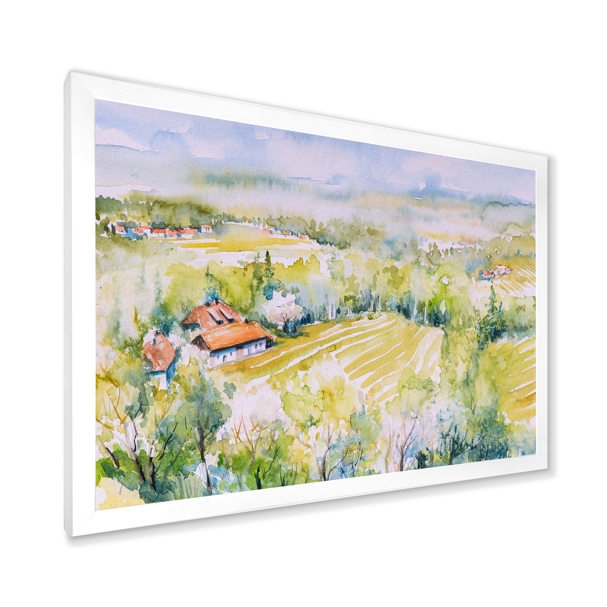 Designart 'Abstract Blossoming Green Fields In Countryside ' Country Framed Art Print