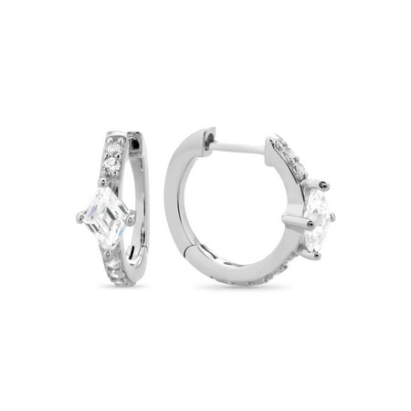White Cubic Zirconia Huggie Earrings in Sterling Silver