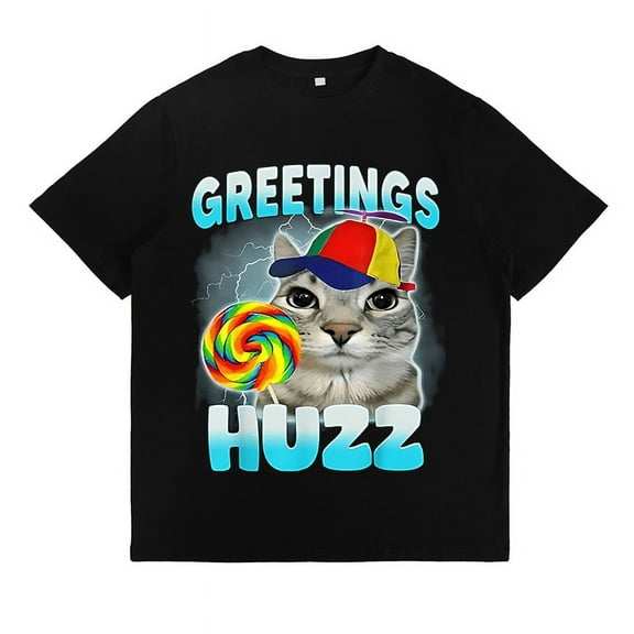 Where The Huzz At Print for Mens Tops Playful Cat Funny Graphic Tees Guaranteed to Get Smiles Casual T-shirts Black,M