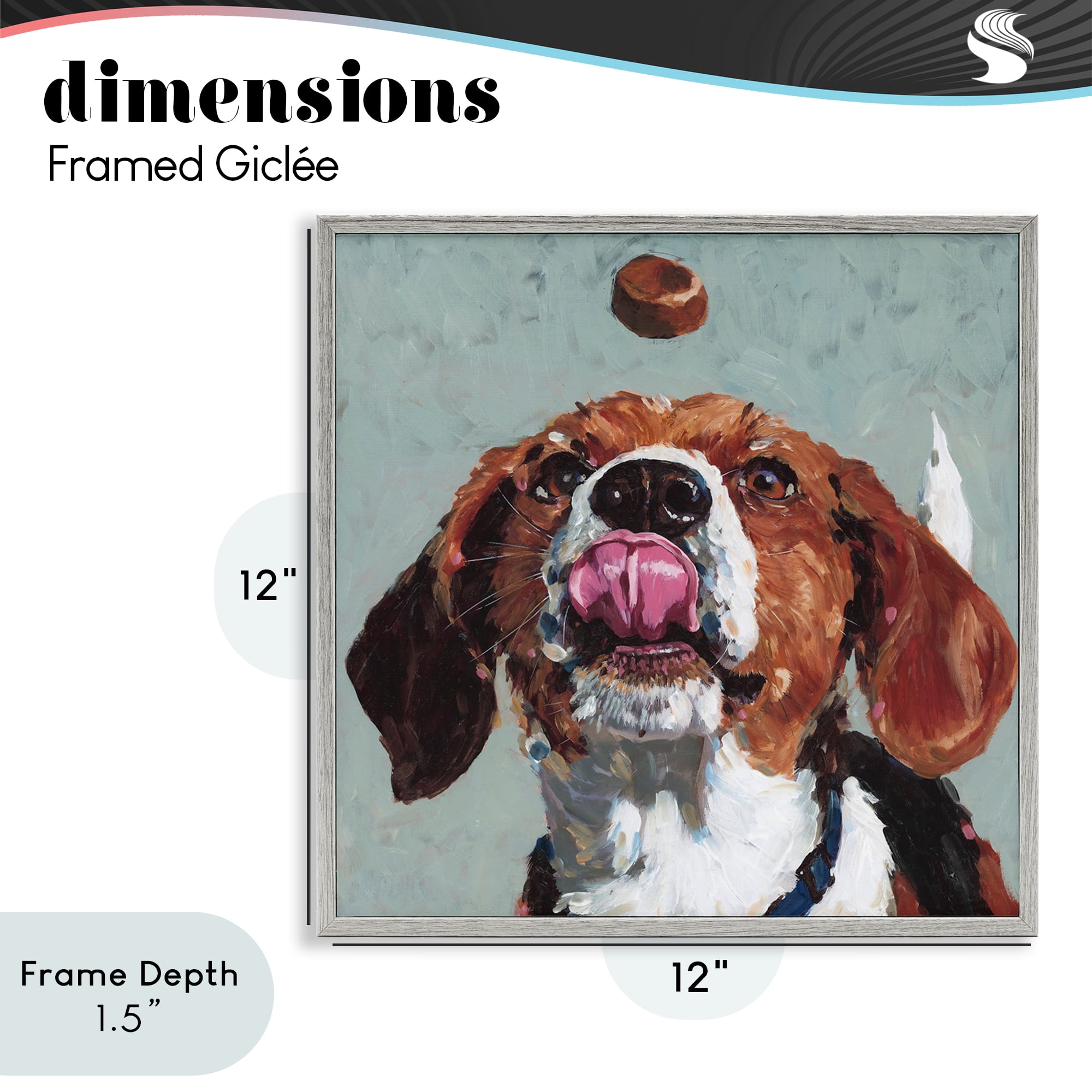 Stupell Industries Beagle Treat Excitement Gray Framed Giclee Art, design by Studio Bautista