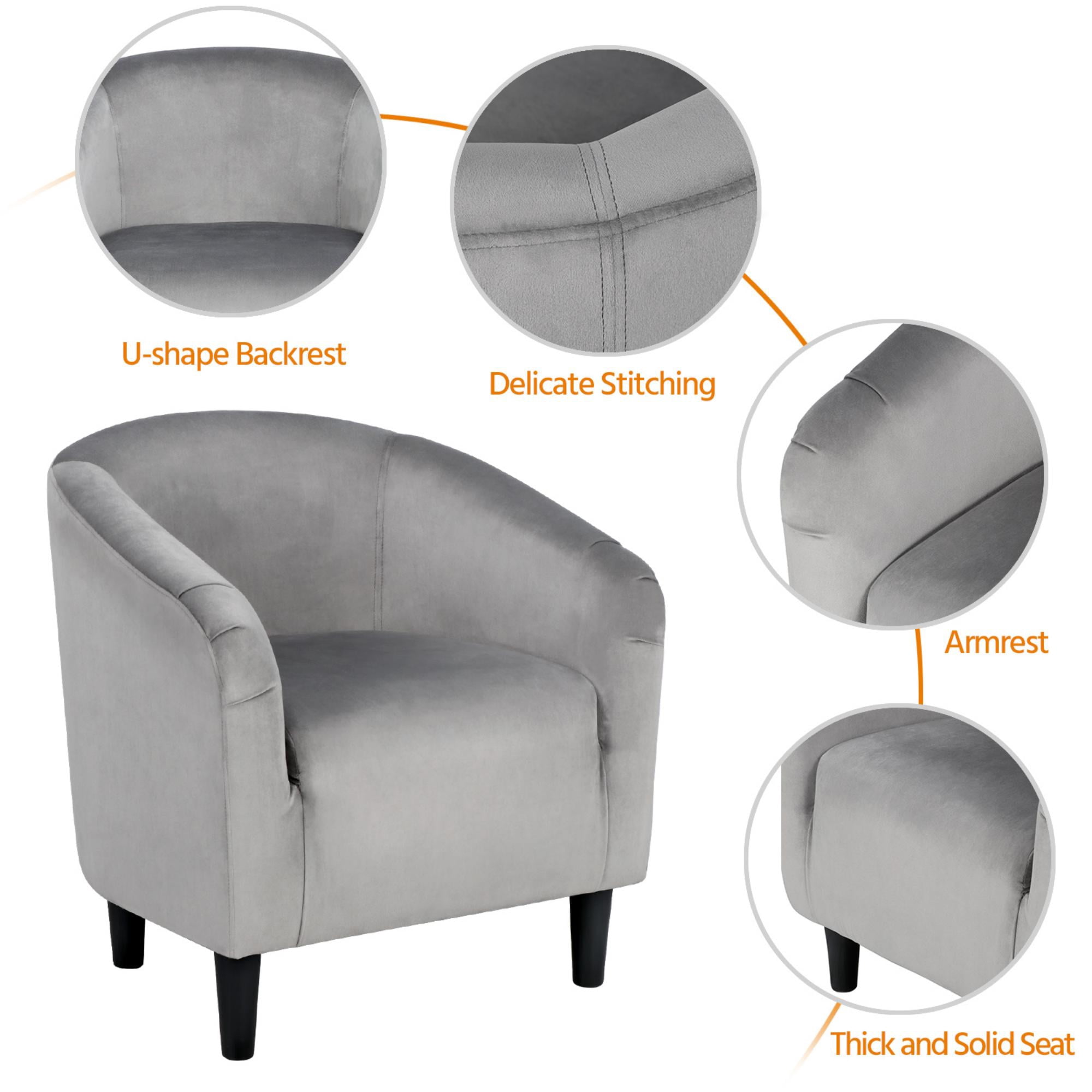 Renwick Modern Upholstered Tub Chair for Livingroom, Set of 2, Gray Velvet