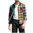 thumbnail image 3 of Mens Plaid Shirts Jacket Contrast Classic Ancients Long Sleeves Turn-Down Collar Plaid Flannel Coat, 3 of 4