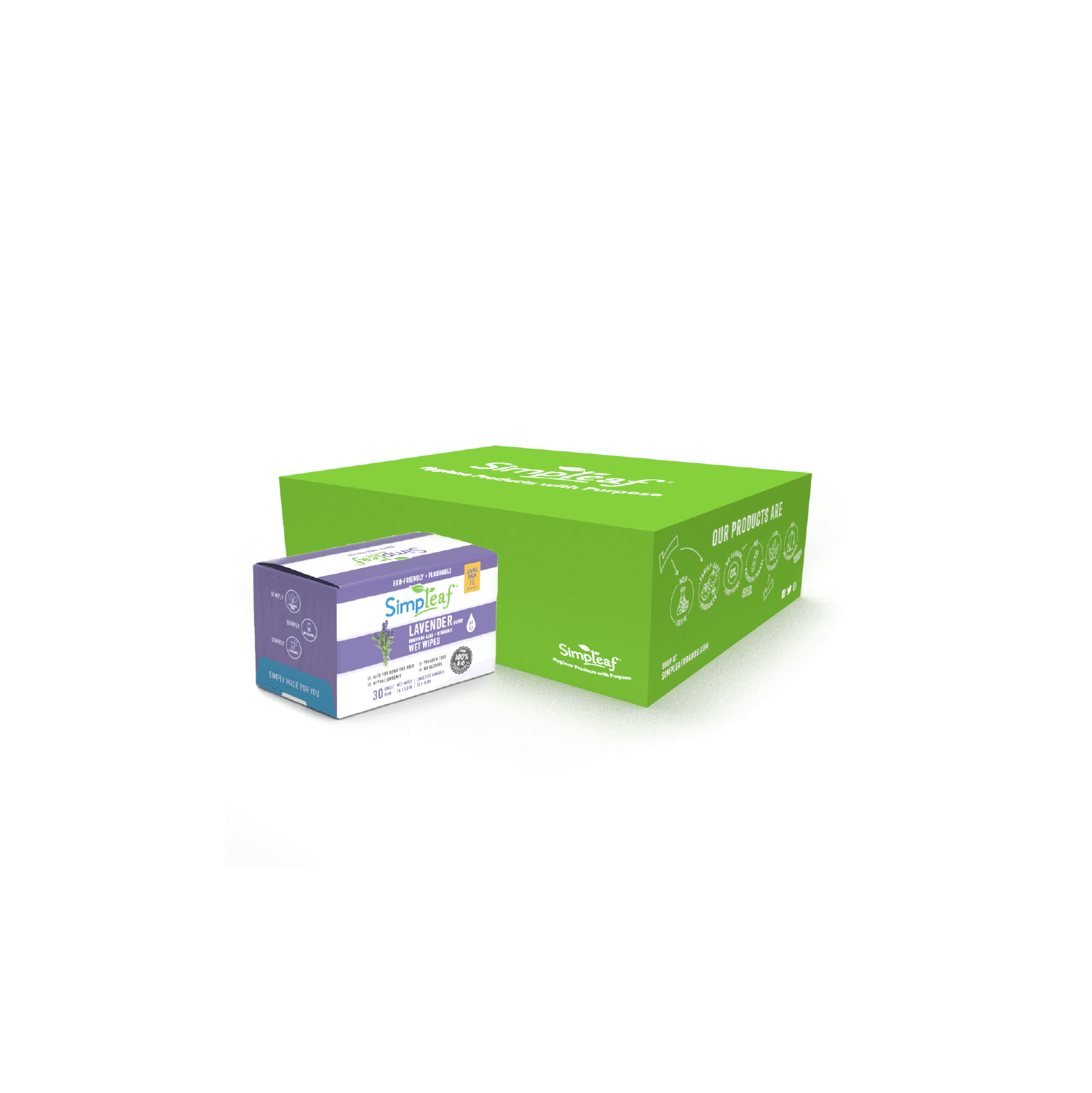Simpleaf Flushable Single Pack Wet Wipes | Eco- Friendly, Paraben & Alcohol Free | Hypoallergenic & Safe for Sensitive Skin | Lavender | Travel Size | 6 pack- 180 Count Total - Bundle and Save
