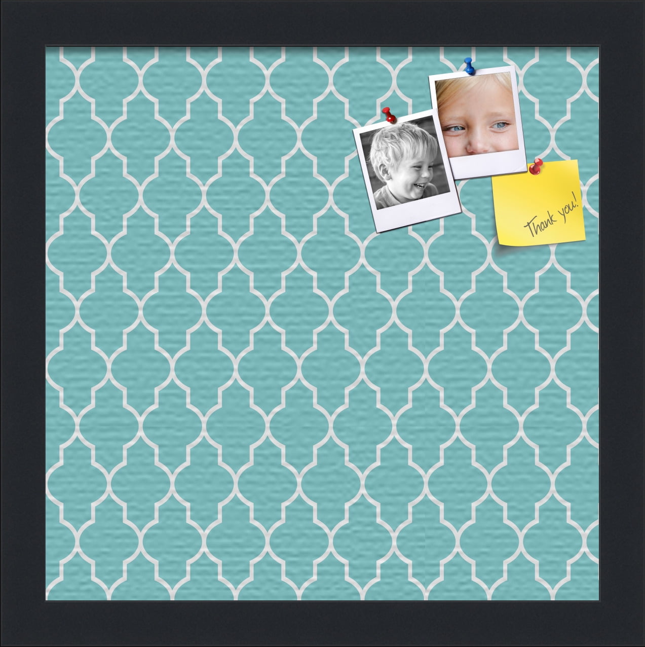 PinPix 12x12 Custom Cork Bulletin Board Quatrefoil Aqua Poster Board