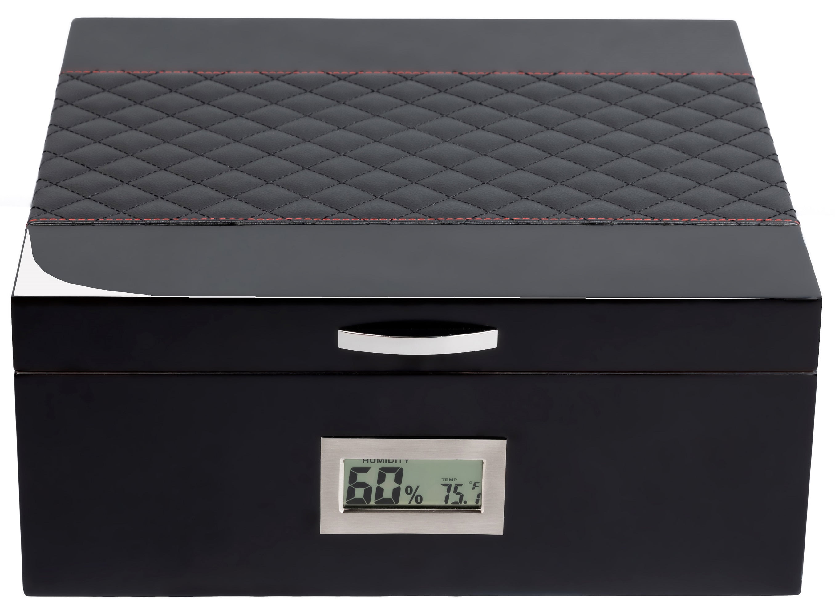 Prestige Import Group - Hampton Diamond Stitch Leather & Lacquer Finish Cigar Humidor - Capacity: Up to 200 - Color: Black