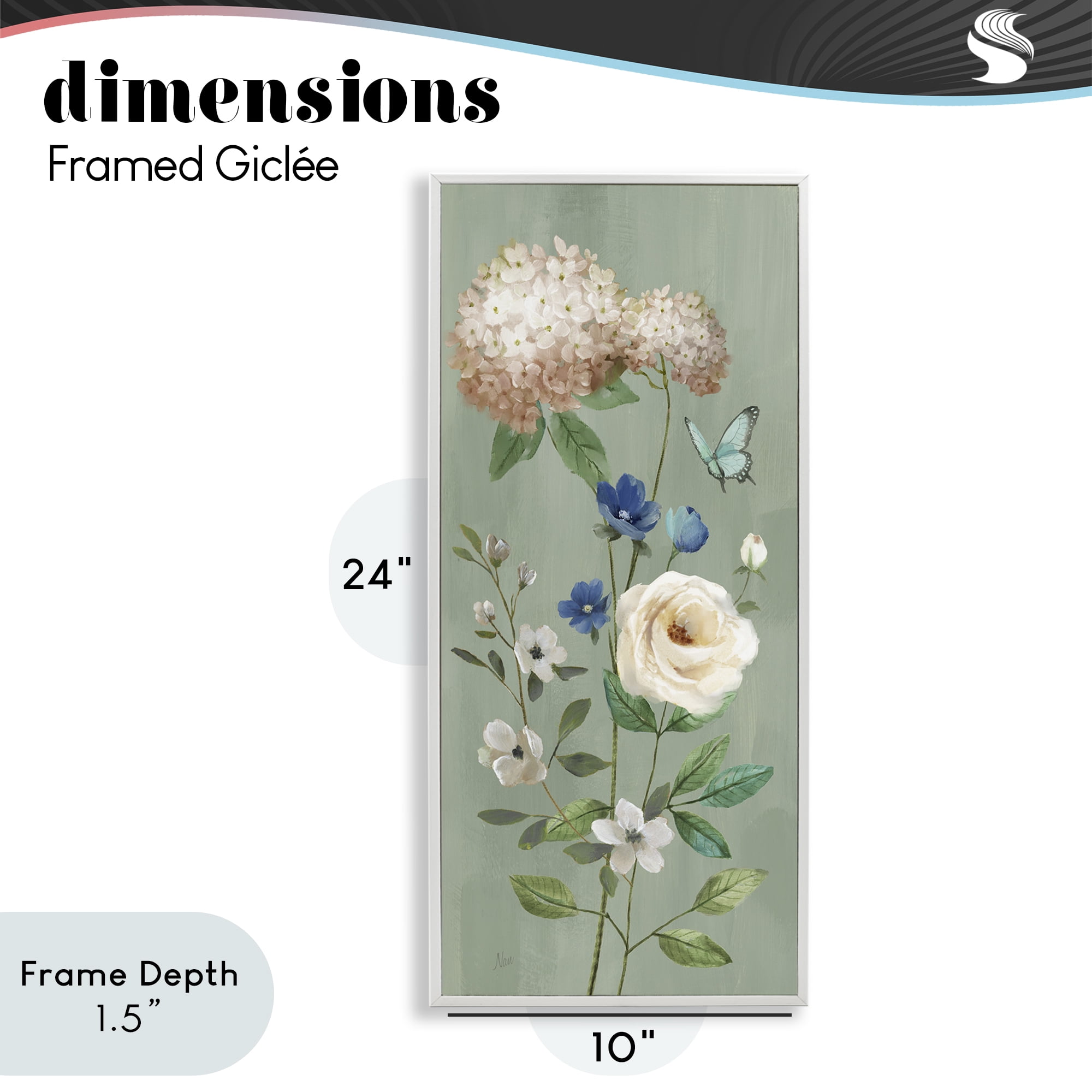 Stupell Industries Hydrangea & Rose with Butterfly White Framed Giclee Art, design by Nan