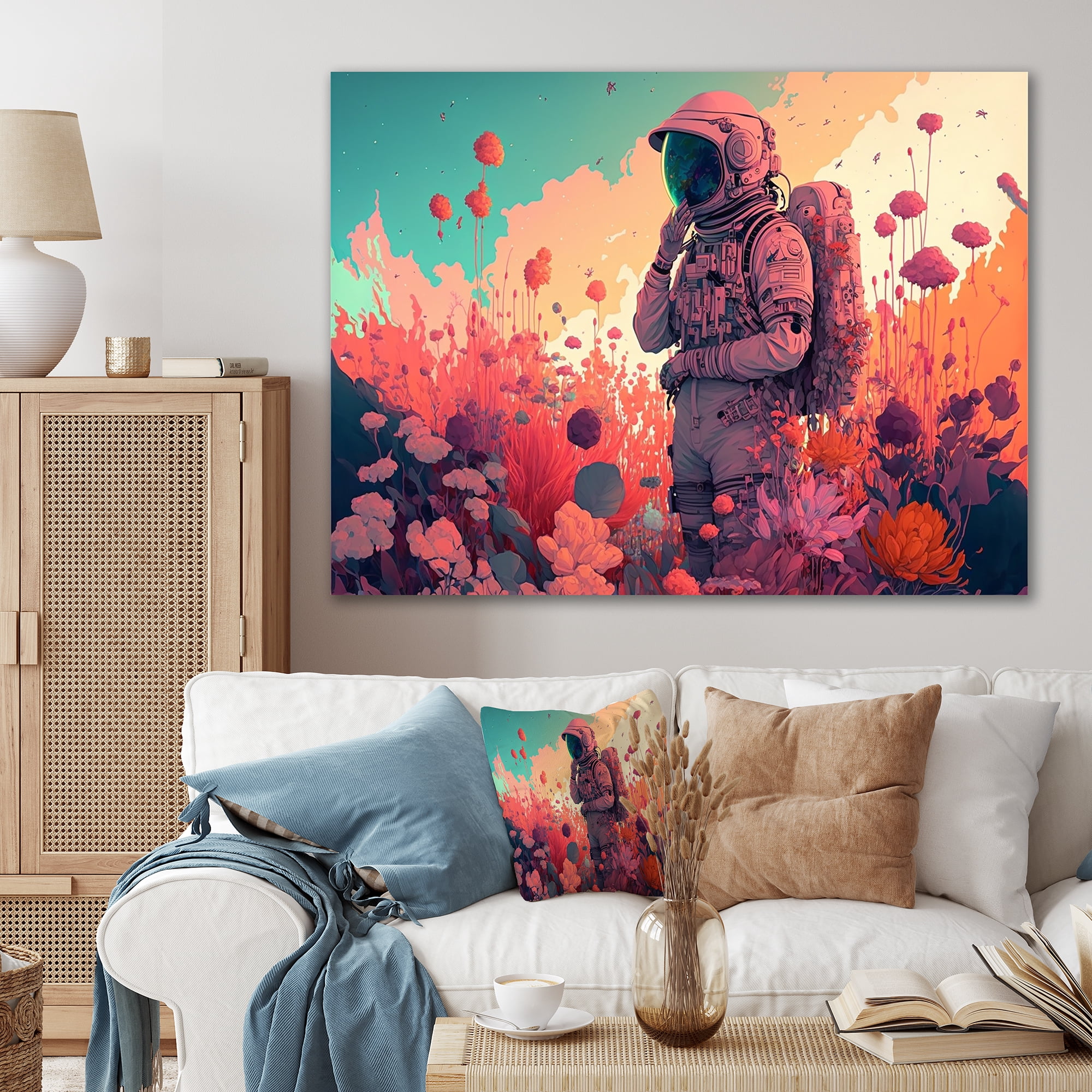 Designart Astronaut Floral Dream I Canvas Wall Art