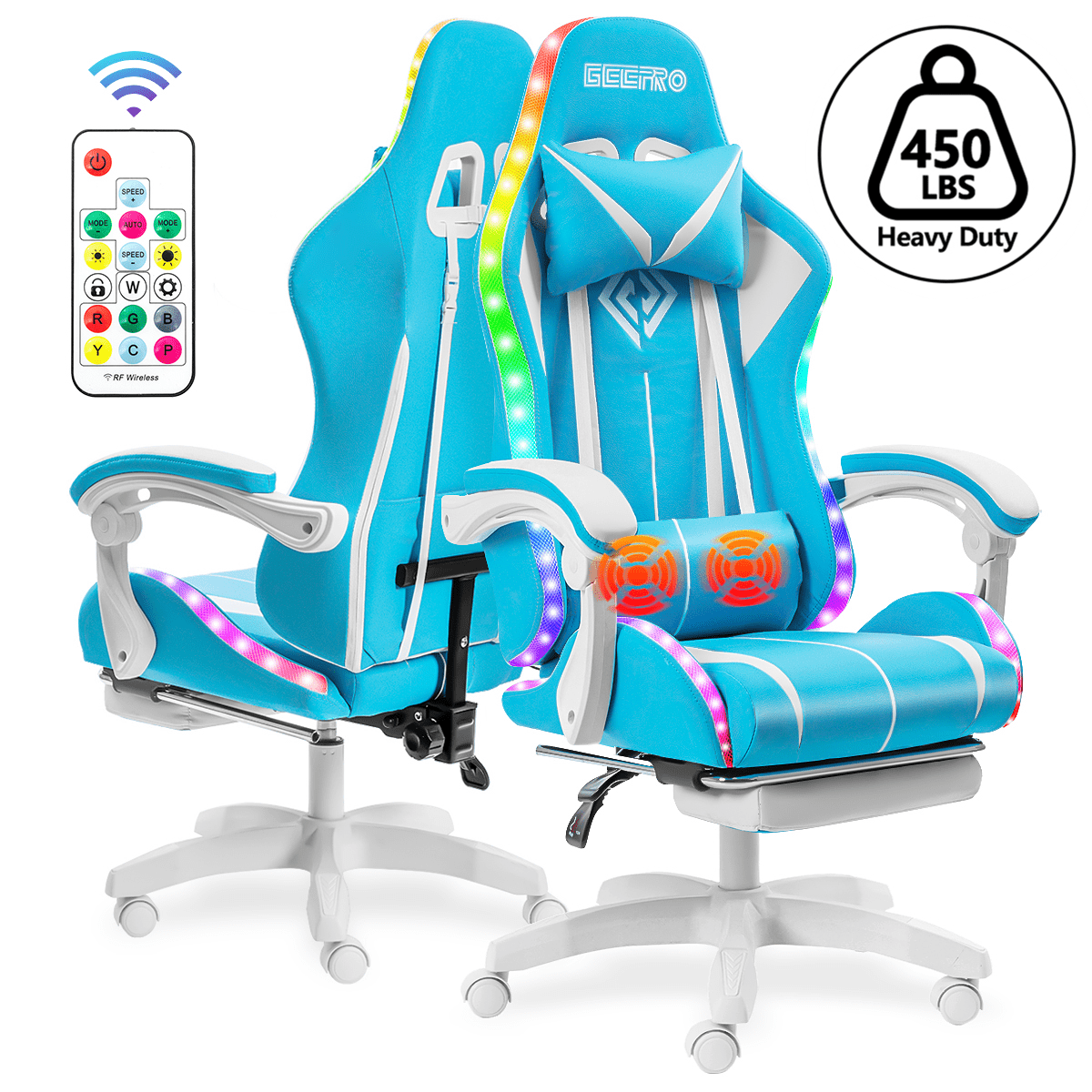 Hoffree Bluetooth Speaker Massage Gaming Chair, RGB Lighted Computer