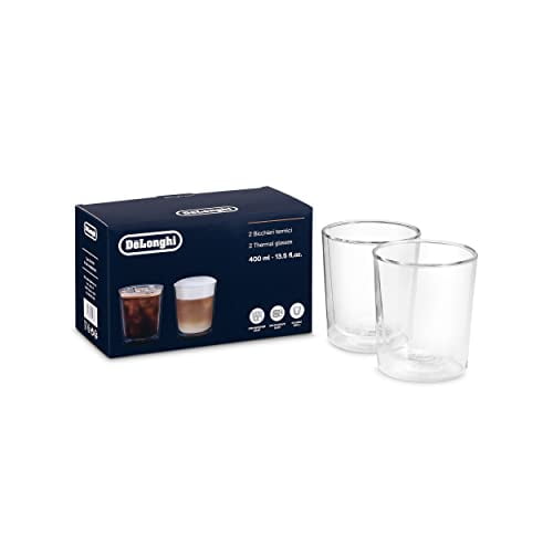 De'Longhi Double Wall Thermal Glasses, set of 2, 400ML/13.5 fl oz, Clear (DLSC318)