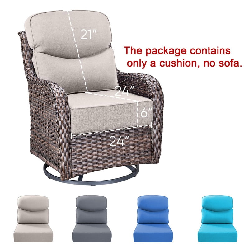 Outdoor Rattan Chair Cushions, Waterproof Patio Chair Replacement Cushions, 6in Thick Seat Back Cushion for Deck Yard and Poolside（Khaki 2pc）
