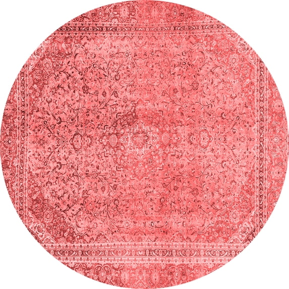 Ahgly Company Machine Washable Indoor Round Abstract Red Modern Area Rugs, 4' Round