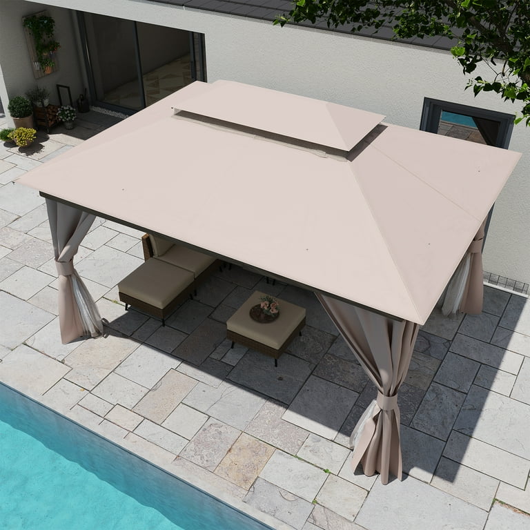 LAUSAINT HOME 10'x13' Waterproof Backyard Gazebo, Double Roof