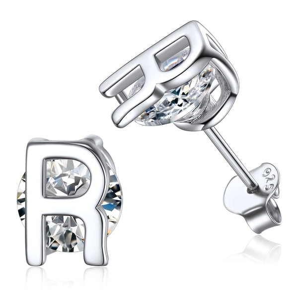 PROSTEEL Pendientes de botón inicial de plata esterlina para mujer Pendientes de letra R de circonita cúbica Regalo de cumpleaños de Navidad para su mamá, novia e hija