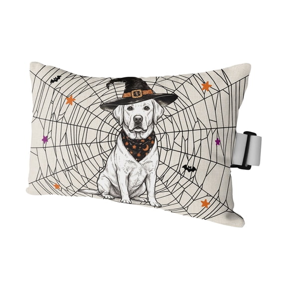 1 Pack Outdoor Waterproof Throw Pillows for Head,Halloween Holiday Dog Cushion Cases with Insert&Straps Neck Pillows for Patio Recliner Chair,Retro Witch Hat Spiders Web