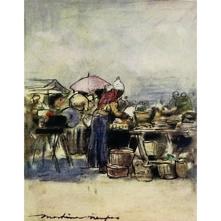 Paris 1909 Montmartre in the market Canvas Art - Mortimer Menpes (18 x