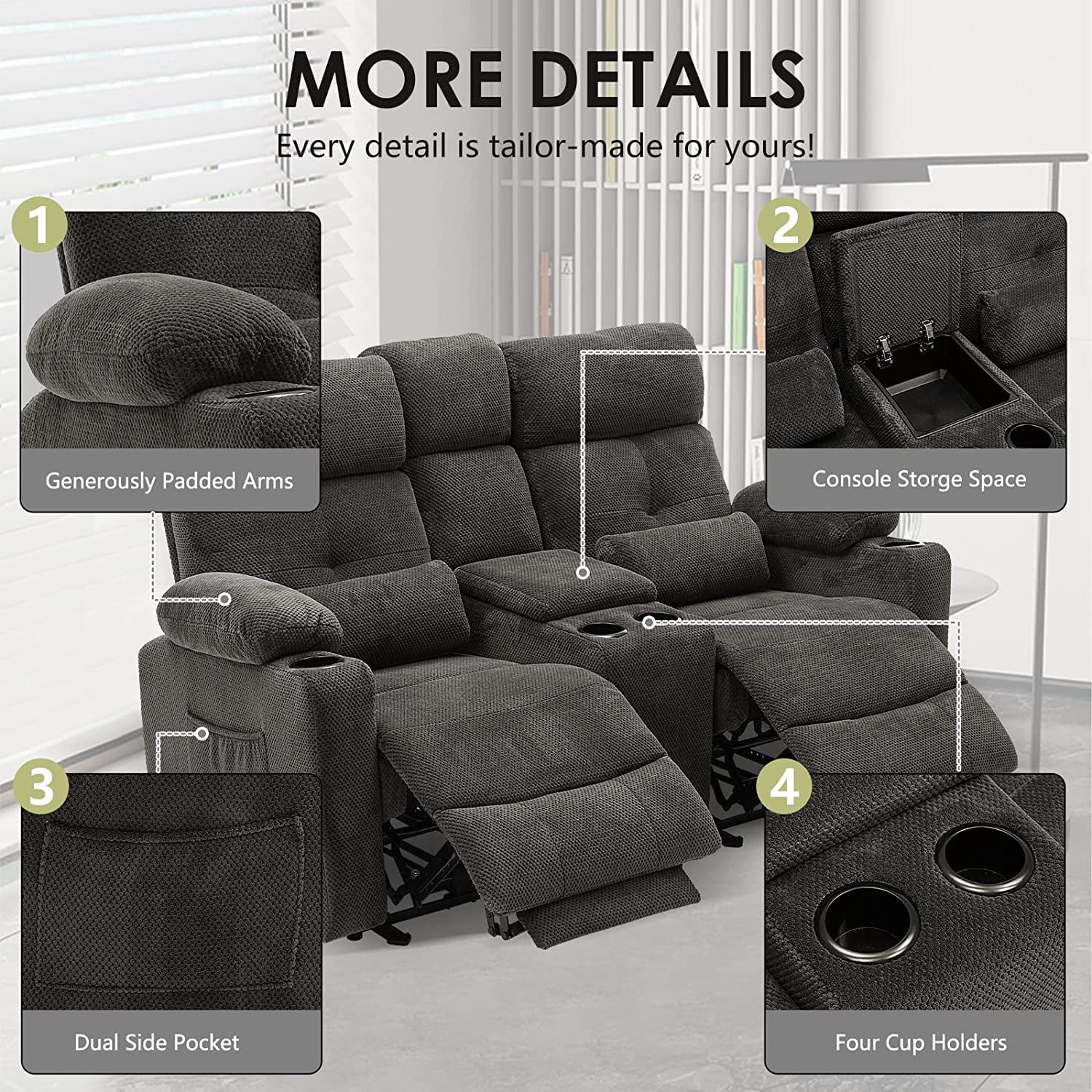 LVUYOYO Power Reclining Loveseat Baby Velvet Massage and Lumbar Heating Recliner