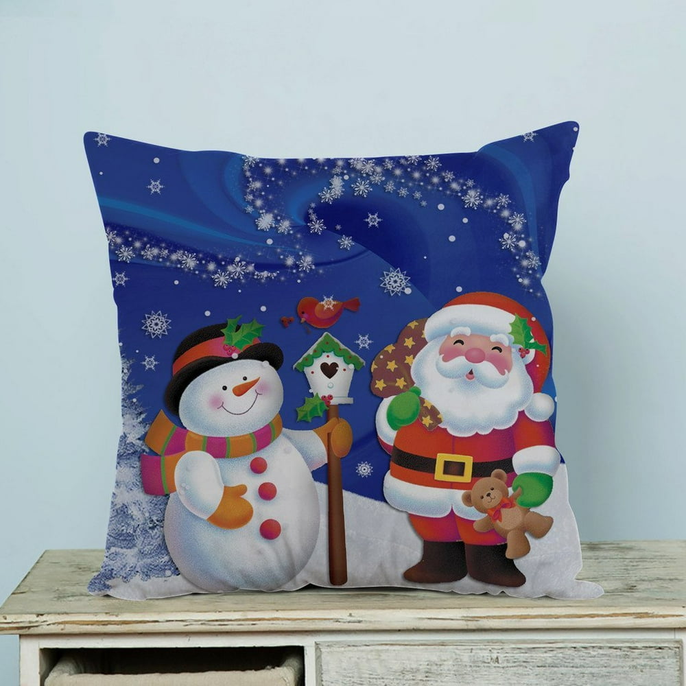 GCKG Merry Christmas Xmas Santa Claus Snowman Pillow Case Pillow Cover