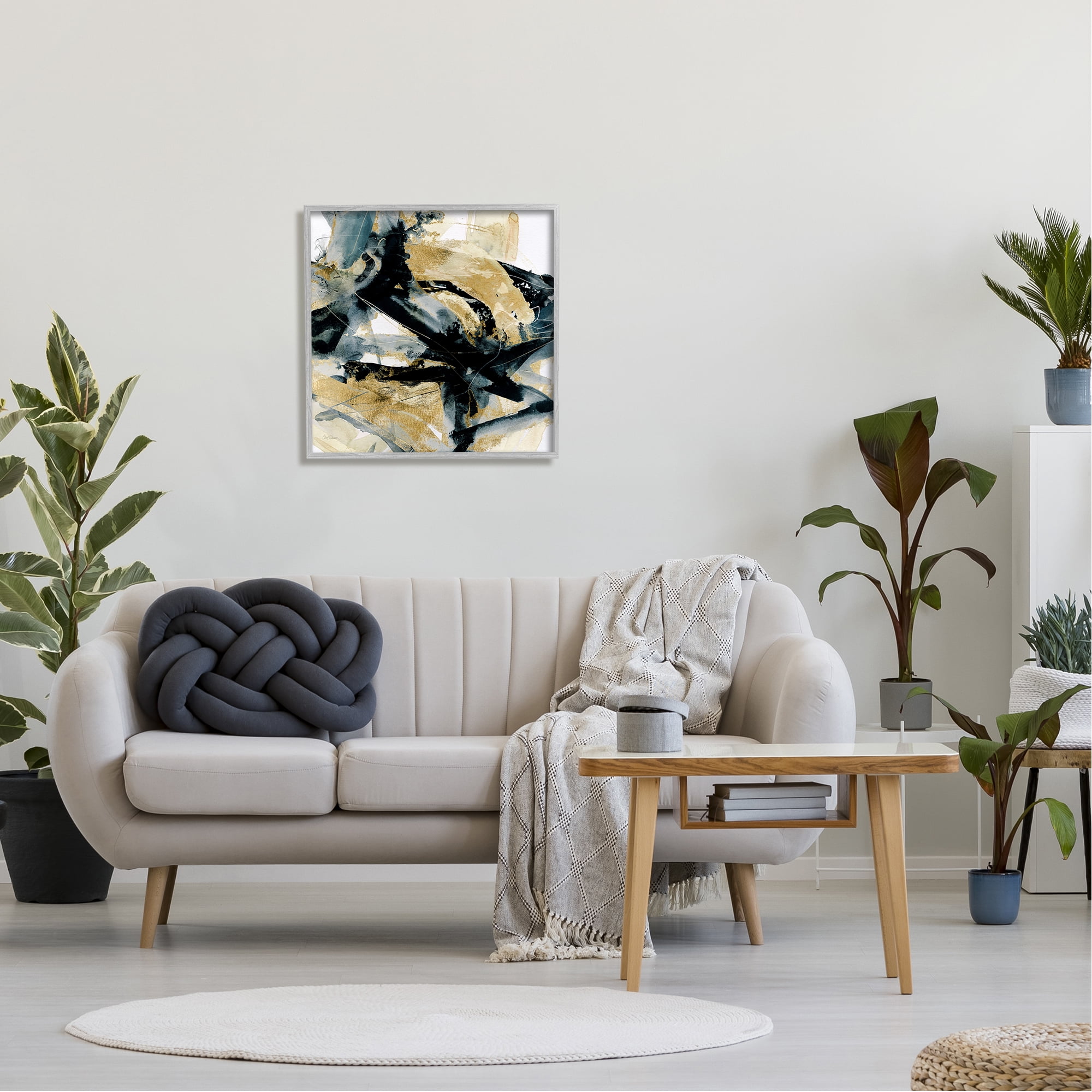 Stupell Industries Chaotic Black & Glam Abstract Painting Gray Framed Art Print Wall Art, 24 x 24