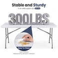 thumbnail image 5 of edx 6FT Folding Table, Outdoor Indoor Heavy Duty Portable with Carrying Handle for Camping, White,27.56"W x 70.89"D x 29.32"H, 5 of 9