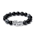 thumbnail image 1 of Pulsera de obsidiana para hombre con colgante Pixius de plata 999 de 12 mm, 1 of 2