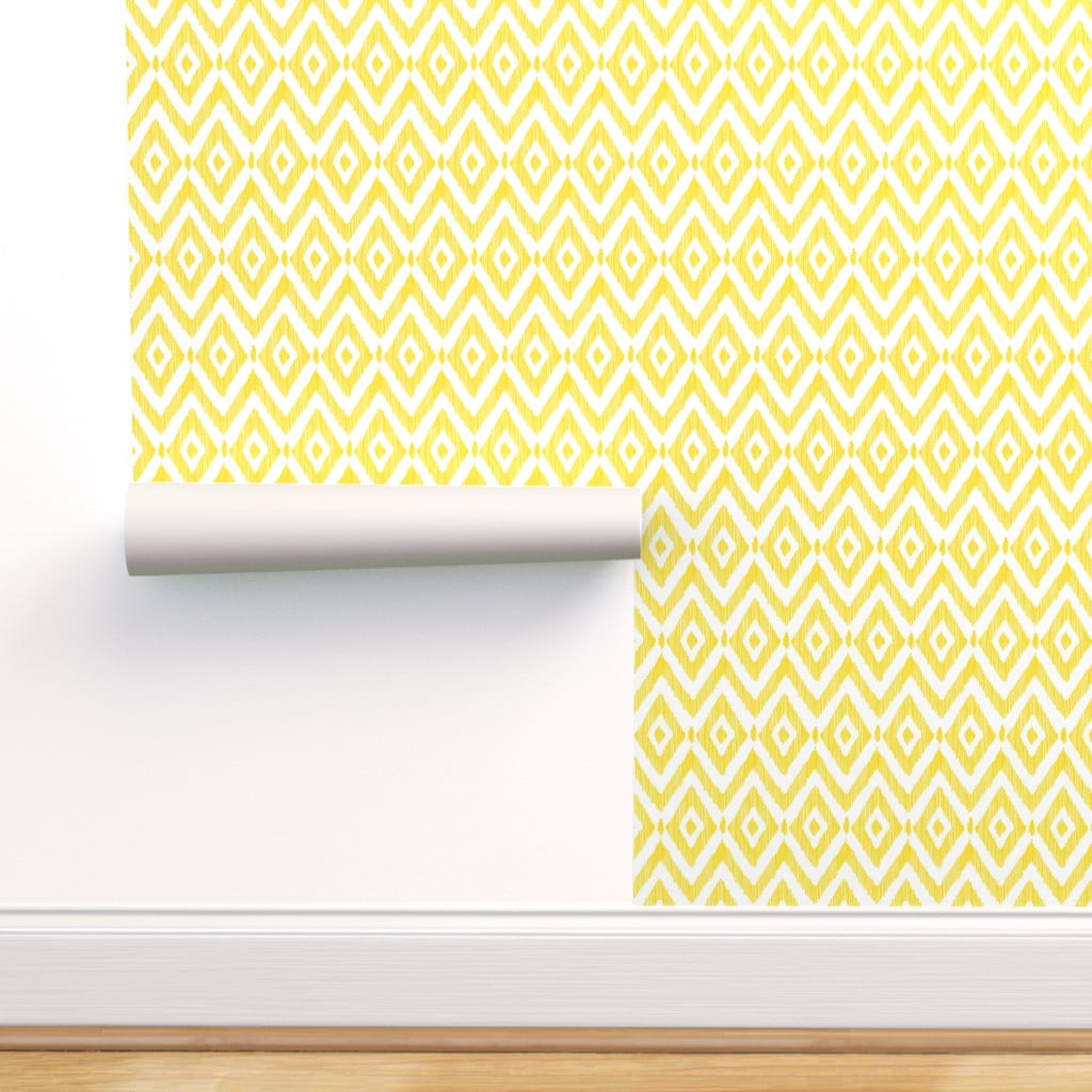 Peel & Stick Wallpaper 9ft x 2ft - Diamond Ikat Sunshine Yellow Bright