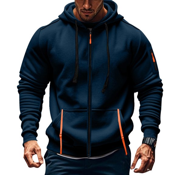 KAUOD Men's Zip Up Hoodie Color Block Long Sleeve Casual Sweatshirt with Pocket Men Military Tactical Sweatshirt S-3XL