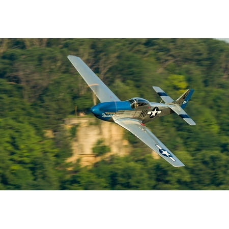 Terrace Heights Dubuque Iowa A P-51 Mustang flies along the Mississippi at Dubuque Iowa Poster Print by Rob EdgcumbeStocktrek Images ()
