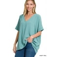 thumbnail image 2 of Zenana Plus Size V Neck Woven Airflow Dolman Short Sleeve Hi-Low Blouse Top, 2 of 4