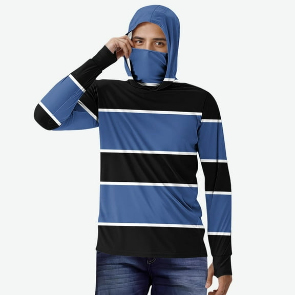 Mqqzkk Men'S Striped Printed Sun-Protective Clothing Long Sleeved Hooded Sweatshirt Outdoors Sun Proof Tops