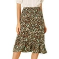 thumbnail image 1 of Unique Bargains Women's Floral Fall Elastic Waist Ruffle High Low Hem Vintage Skirt Brown L, 1 of 6