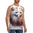 thumbnail image 2 of Kdxio White Red Cat Couple for Men's Muscle T-shirt,Sleeveless for Workout Running Athletic Gym Lounge Casual, 2 of 5