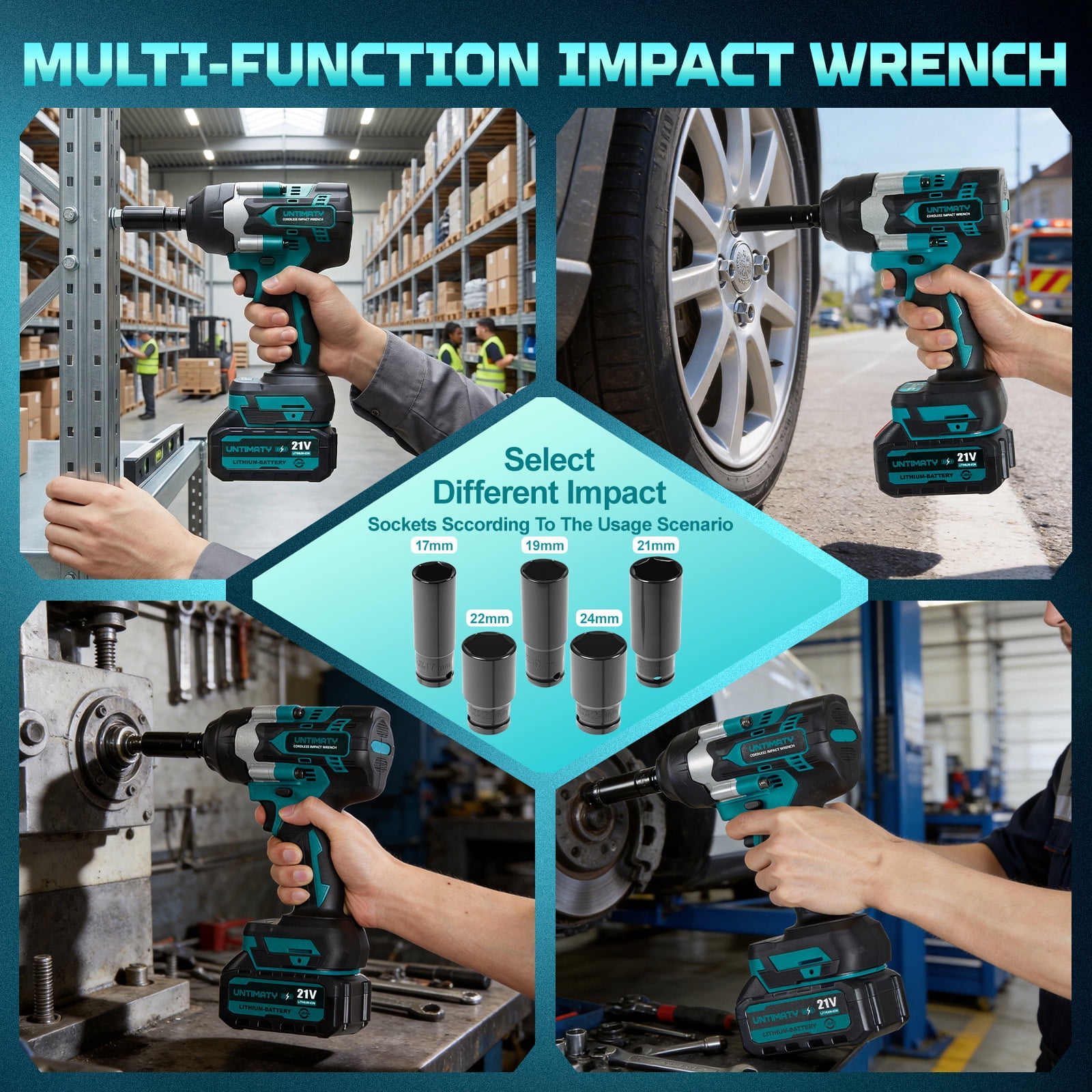 Cordless Impact Wrench, UNTIMATY 1/2 inch Brushless High Torque Impact Gun, Max Torque 590 Ft-lbs(800N.m),3300 RPM Impact Driver with 21V Brushless Motor,2x3.0Ah Li-ion Battery for Car Home Repair