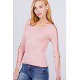 thumbnail image 3 of Long Sleeve W/strappy Detail Round Neck Rib Sweater Top, 3 of 5