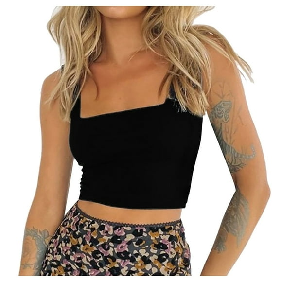 Womens Tank Top Womens Sexy Sleeveless Wide Straps Backless Solid Crop Top Slim Fit Tank Top
