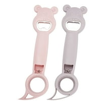 Cinvoph 2 Pcs Cute Can Opener Manual, 4-in-1 Multi-Function Plastic Bottle Opener, Portable Cap Remover Tool for Home Kitchen Restaurant, Purple Pink
