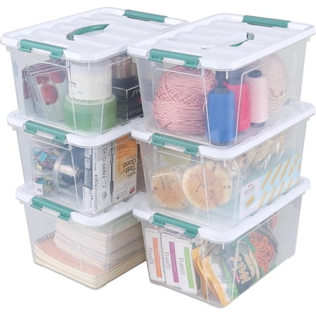 6-Pack 14 Quart Plastic Lidded Storage Bin with Handle Clear Latching Storage Box
