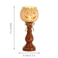 thumbnail image 3 of Rustic White Pumpkin Tealight Candle Holder Set, Farmhouse Halloween Pumpkin Tea Light Candle Holders with Wood Look Pedestal & Jute Bow, Fall Tables Decor for Thanksgiving & Halloween Party(L), 3 of 7