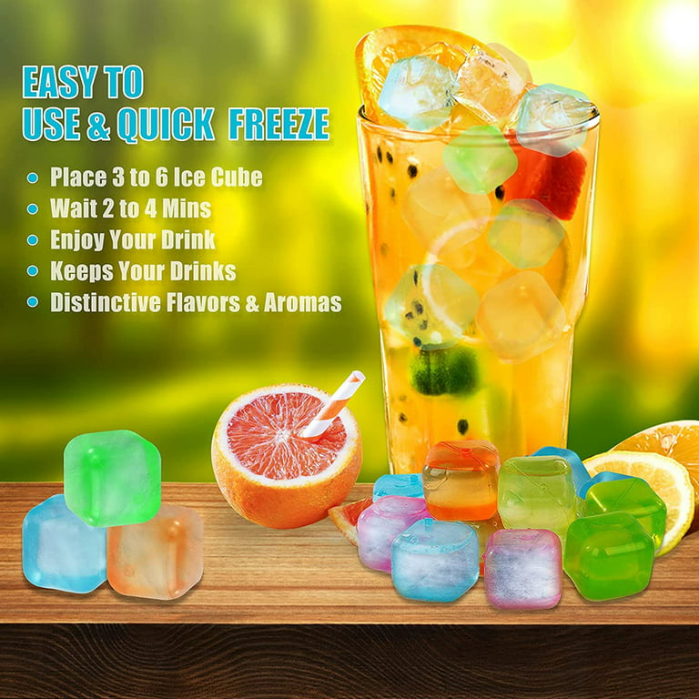 Reusable Ice Cube with Lid and Bin, Plastic Ice Cubes Round for Drinks BPA  Free, Refreezable Ice Balls for Whiskey, Vodka, Coffee, Beer or Wine 