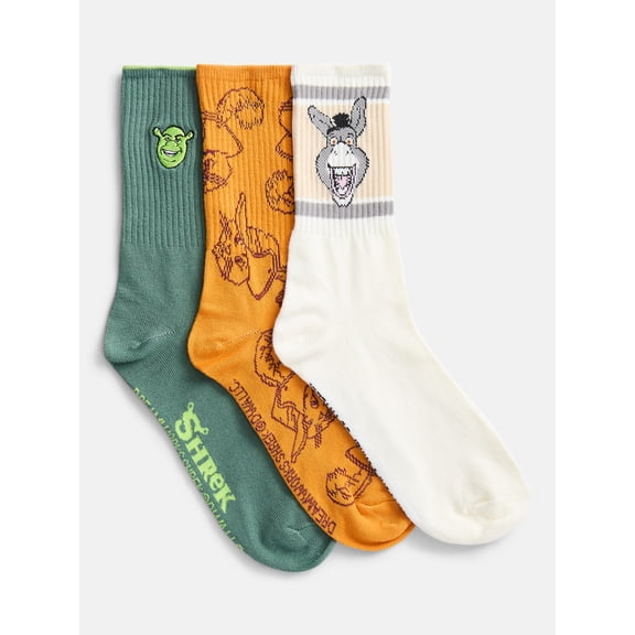 Shrek Men's Crew Socks, 3-Pack, Shoe Sizes 8-12
