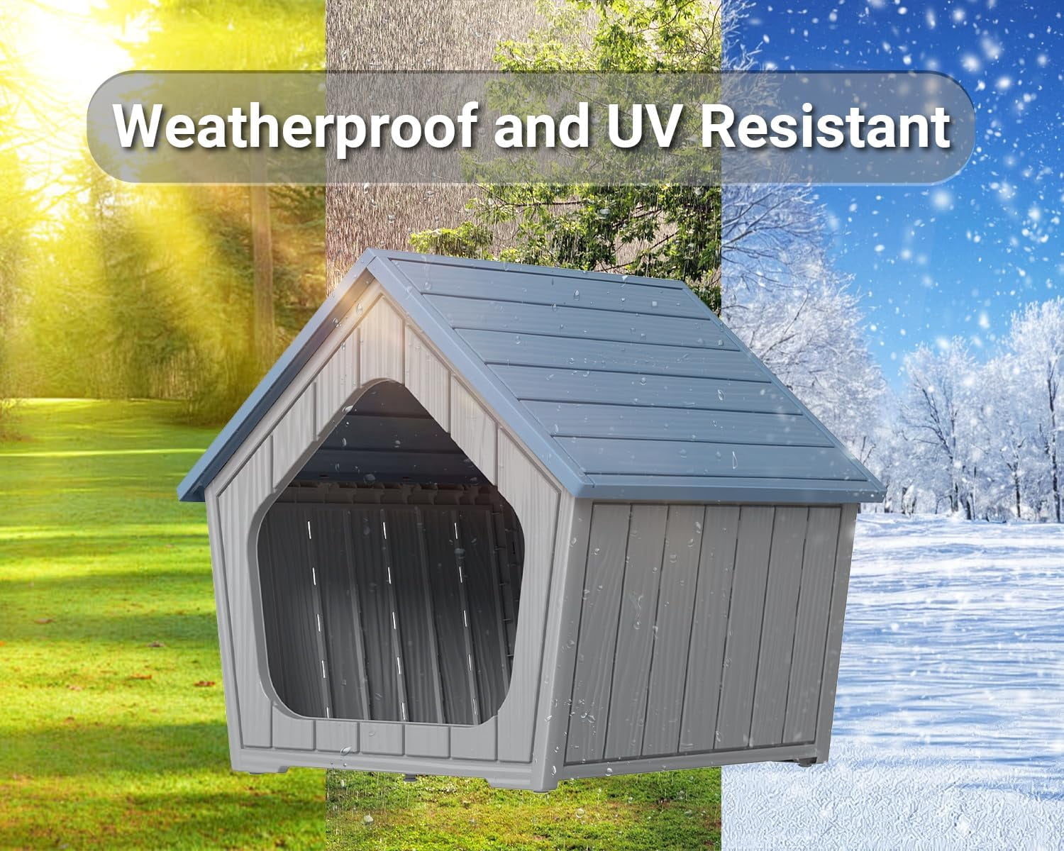 Dog House Indoor Outdoor Durable Resin Material Houses for Dogs Outside Weatherproof Cozy Small Dog Houses Pet Shelter for Patio, Porch, Living Room