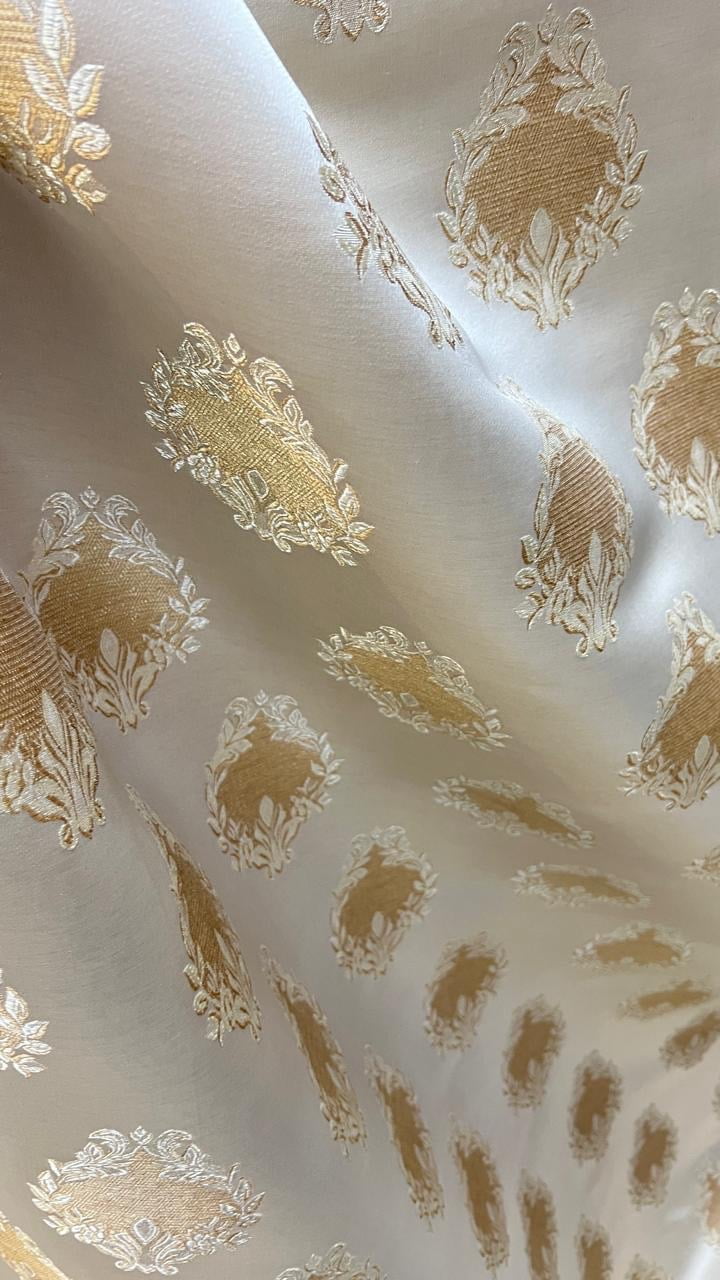 Decora Furnishings Luxurious Woven Jacquard Damask Motif Heavy Furnishing Fabric for Upholstery, Sofa, Chair, Cushion Covers, Head Board - Width 54 inches - Fabric by The Yard (Cream)