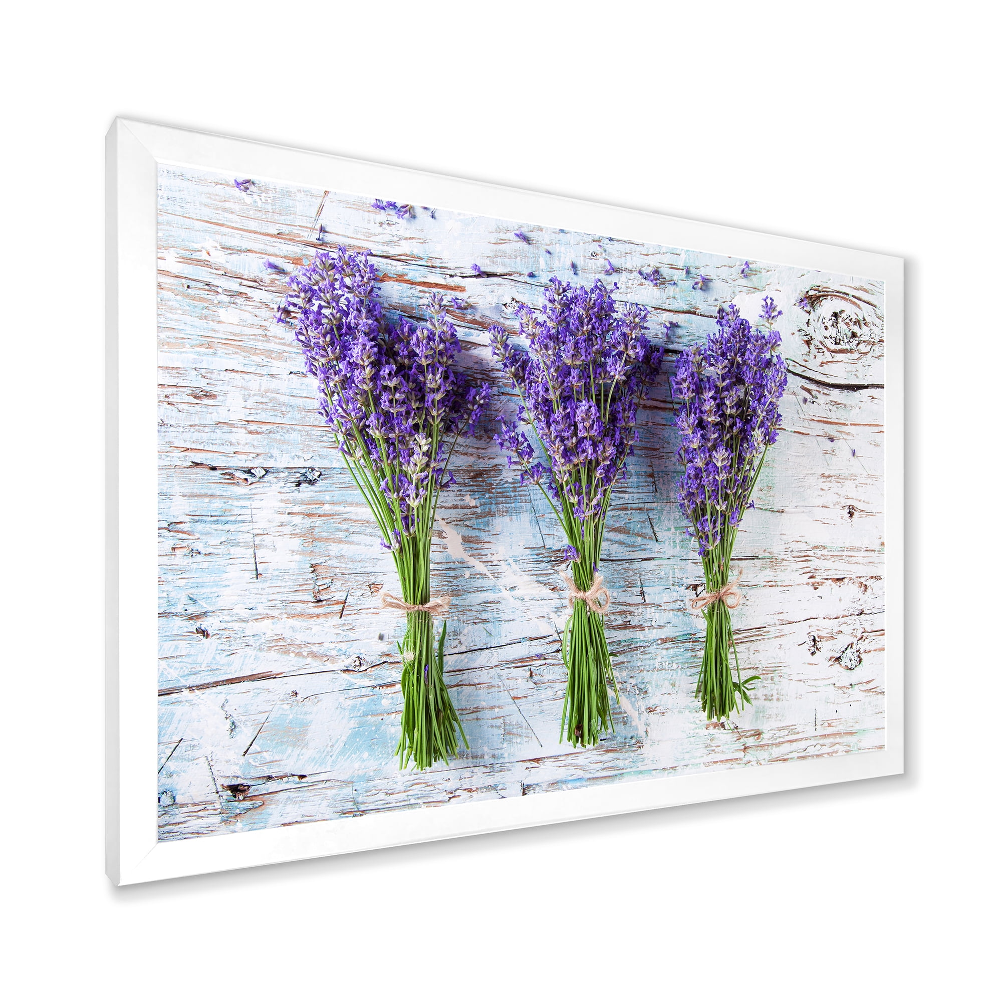 Designart 'Fresh Lavender Bouquets On Wood' Farmhouse Framed Art Print