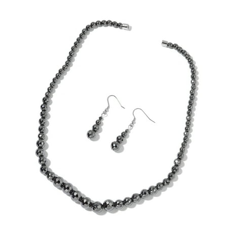 Hematite Round Earrings - Girls Stainless Steel Hematite Dangle Drop Earrings Necklace 20