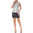 thumbnail image 2 of INSPIRE CHIC Women's Top Metallic Ruched Cowl Neck Sleeveless Party Shiny Tank Tops XS Silver, 2 of 6