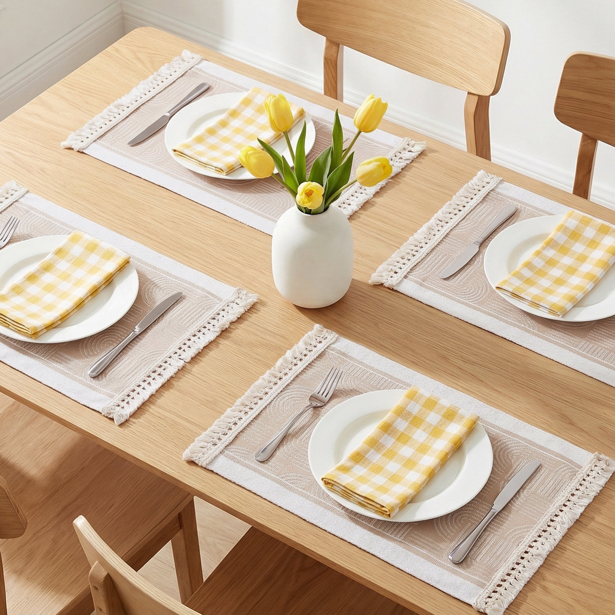 Unique Bargains Set of 4 Linen Farmhouse Placemats Light Brown 17.7x13.8inch