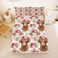 thumbnail image 5 of Erosebridal Cute Highland Cow Full Size Sheets,Pink Red Flowers Blossom Bed Sheets For Girls Boys 4pcs, 5 of 6