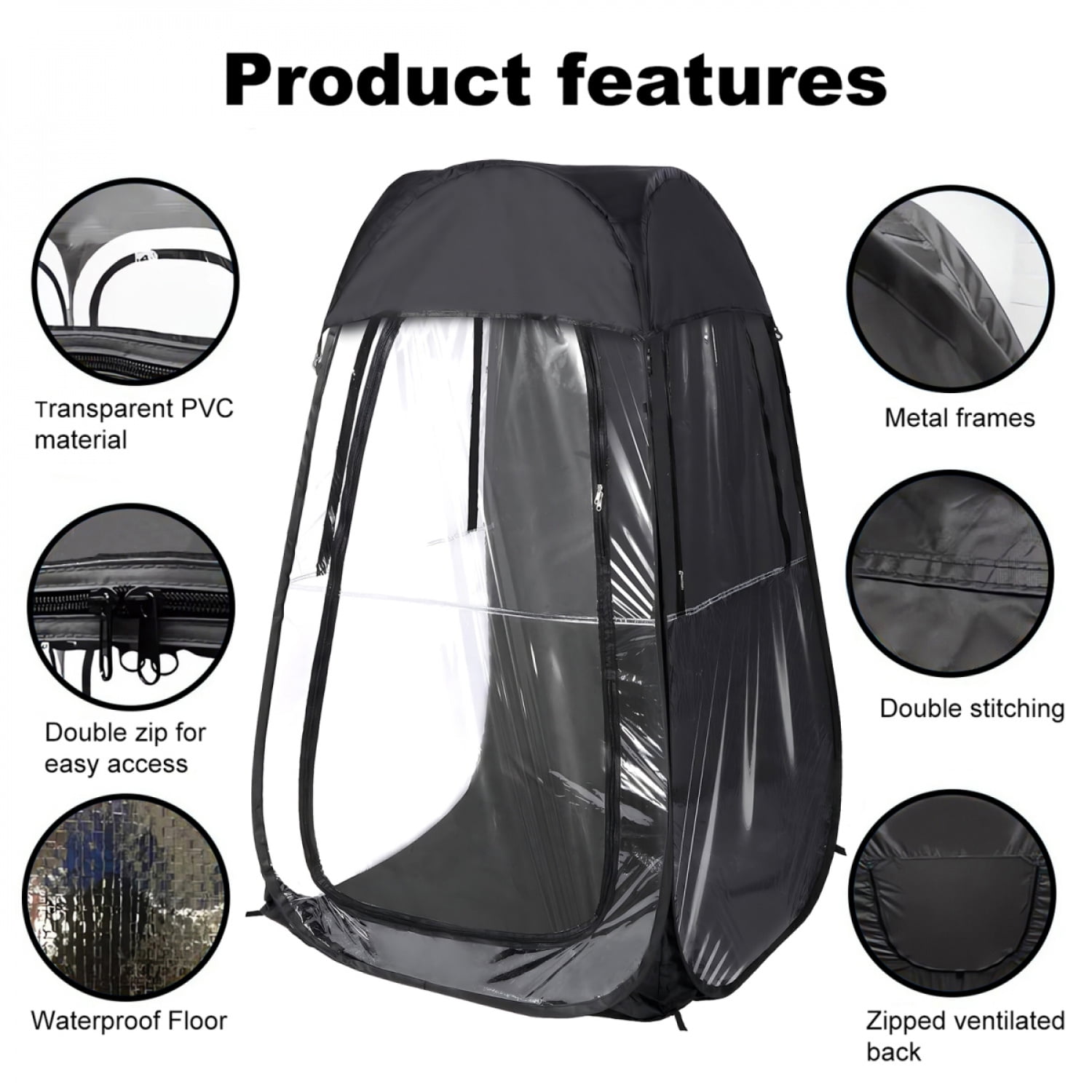 Windproof Rainproof Portable Pop Up Sports Tent Black Lightweight Shelter For Outdoor Sports Events Fishing Camping